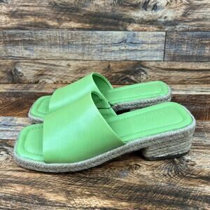 Schutz Corah Green Leather Espadrille Slide Sandals Women's 6.5 Block Heel
